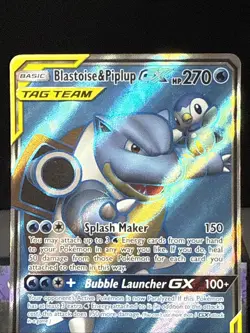 Pokemon Card 214/236 Blastoise & Piplup GX Full Art Holo Cosmic Eclipse LP - Image 2