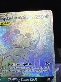 Pokemon Card Slowpoke & Psyduck GX 239/236 Secret Rare Unified Minds Holo Played - Image 3