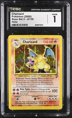 CGC 1 Charizard 4/130 Base Set 2 Holo Rare Pokemon Card - Image 1