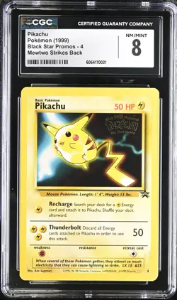 CGC 8 Pikachu 4 WB Movie Black Star Promo Pokemon Card - Image 1
