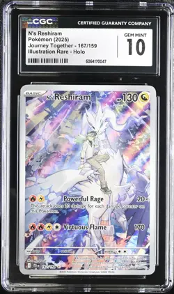 CGC 10 N's Reshiram 167/159 Journey Together Illustration Rare Pokemon Card - Image 1