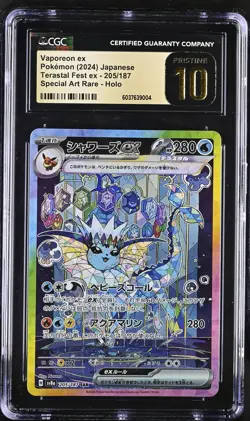 CGC 10 PRISTINE Vaporeon ex 205/187 Terastal Fest Special Art Rare Pokemon Card - Image 1