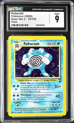 CGC 9 MINT Poliwrath Base Set 2 15/130 Holo 2000 Pokemon Card psa - Image 1
