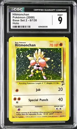 CGC 9 MINT Hitmonchan Base Set 2 8/130 Holo 2000 Pokemon Card psa - Image 1