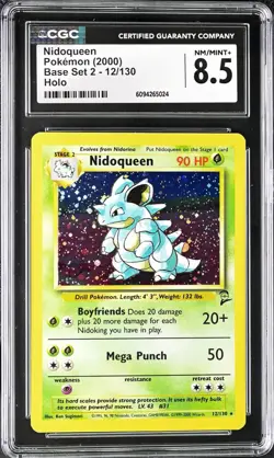 CGC 8.5 Nidoqueen Base Set 2 12/130 Holo 2000 Pokemon Card NM/MINT+ psa - Image 1