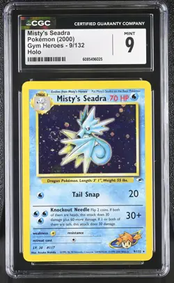 CGC 9 MINT Misty's Seadra 2000 Gym Heroes 9/132 Holo SWIRL Pokemon Card - Image 1