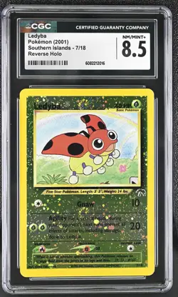 CGC 8.5 Ledyba 2001 Southern Islands 7/18 Reverse Holo SWIRL Pokemon Card - Image 1