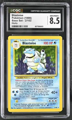 CGC 8.5 Blastoise 1999 Base Set 2/102 Holo Pokemon Card - Image 1