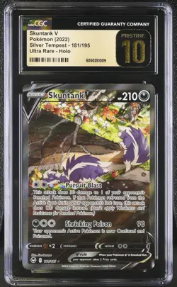 CGC 10 PRISTINE Pokemon Skuntank V 181/195 Alt Art Silver Tempest Ultra Rare psa - Image 1