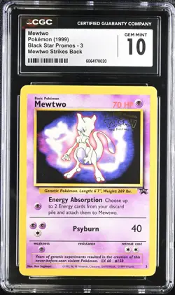 CGC 10 Mewtwo 3 WB Movie Black Star Promo Pokemon Card - Image 1