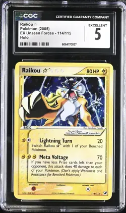 CGC 5 Raikou Gold Star 114/115 EX Unseen Forces Holo Pokemon Card - Image 1