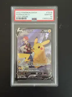 Pikachu v TG16/TG30 Swsh11: Lost Origin Trainer Gallery Holo Card PSA 10 - Image 1