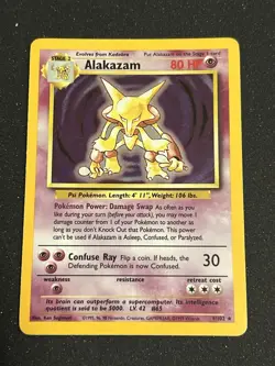 Pokemon TCG Alakazam Base Set Holo Card 1/102 Unlimited Holo Rare, LP Condition - Image 1