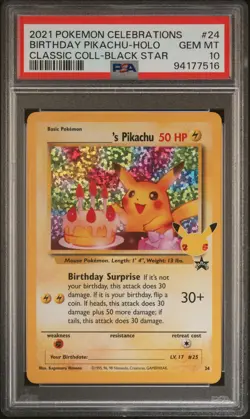 PSA 10 Birthday Pikachu 24 Celebrations Classic Collection Holo Pokemon Card - Image 1