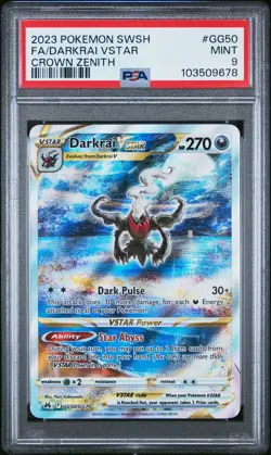 PSA 9 Darkrai VSTAR GG50 Crown Zenith Galarian Gallery Ultra Rare Pokemon Card - Image 1