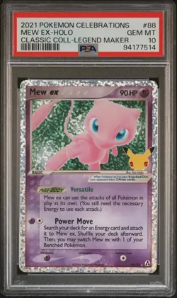 PSA 10 Mew ex 88/92 Celebrations Classic Collection Holo Pokemon Card - Image 1