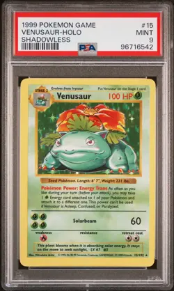 1999 Pokemon Base Set SHADOWLESS Venusaur Holo 15/102 - PSA 9 MINT! - Image 1