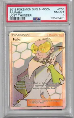 2018 POKEMON SUN&MOON #208/214 FABA FULL ART LOST THUNDER PSA 8 SHARP!! - Image 1