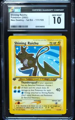 1st Edition Shining Raichu 111/105 CGC 10 Gem Mint Neo Destiny Pokemon Card - Image 1