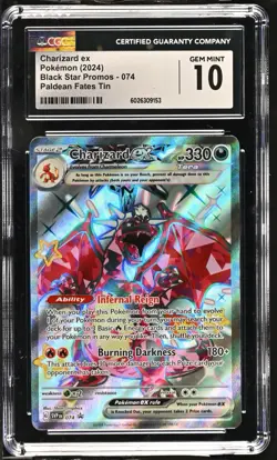 Pokemon Charizard EX Black Star Promos 074 Paldean Fates Tins (2024) GEM MINT 10 - Image 1