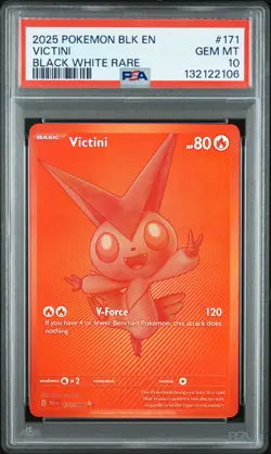 2025 POKEMON BLK EN-BLACK BOLT BLACK WHITE RARE #171 VICTINI PSA 10 - Image 1