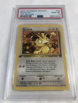 2000 POKEMON TEAM ROCKET #62 MEOWTH 1ST EDITION GEM MINT PSA 10 - Image 1