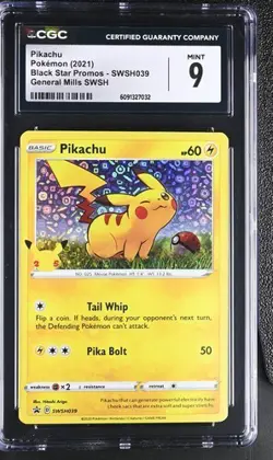 ?? CGC 9 Pikachu Pokemon Black StarPromo SWSH039 General Mills Holo - Image 1