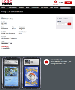 Squirtle 048 (Cosmos Holo) CGC 10 Sv: Scarlet & Violet Promo Cards - Image 3