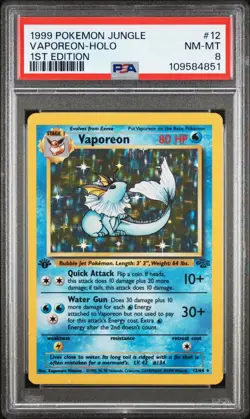 1999 Pokemon Jungle 1st Edition Vaporeon #12 English Holo Rare 12/64 PSA 8 NM-MT - Image 1