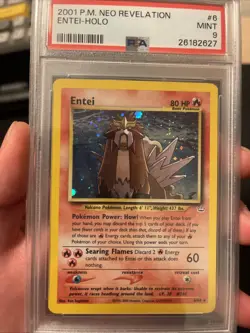 PSA 9 Mint Entei Holo Neo Revelation Unlimited 2001 Pokemon Card #6 Semi Swirl - Image 1