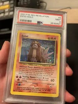 PSA 9 Mint Entei Holo Neo Revelation Unlimited 2001 Pokemon Card #6 Semi Swirl - Image 3