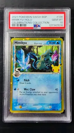 PSA 10 Pokemon Card Mimikyu SWSH136 Delta Species Celebrations Black Star Promo - Image 1