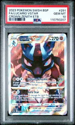 2023 POKEMON SWSH BLACK STAR PROMO #291 FULL ART/LUCARIO VSTAR PSA 10 - Image 1