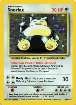 1999 Pokemon Jungle Snorlax #11 Holo No Symbol Error 11/64 - Image 1