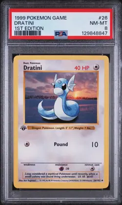 1999 Pokemon Game 1st Edition Base Set Dratini #26 English 26/102 PSA 8 NM-MT - Image 1