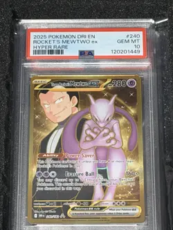 Pokemon Destined Rivals Mewtwo EX TCG Team Rockets 240/182 Full Art PSA 10 - Image 1