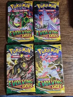 Evolving Skies Pokemon TCG Booster Packs Art Set (4 Packs) FACTORY SEALED - Image 1