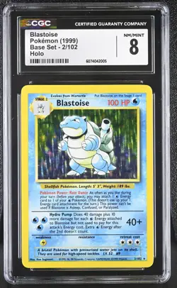 CGC 8 Blastoise 1999 Base Set 2/102 Holo Pokemon Card - Image 1