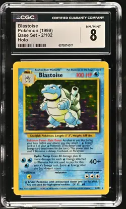 CGC 8 Blastoise 1999 Base Set 2/102 Holo Pokemon Card - Image 1