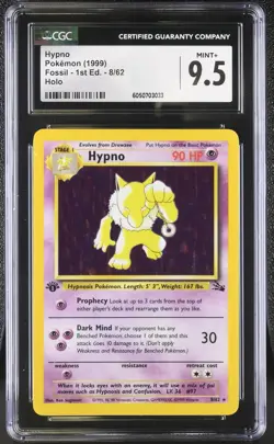 CGC 9.5 MINT+ Hypno 1999 Fossil 1st Edition 8/62 Holo Pokemon Card - Image 1