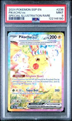 2024 POKEMON SSP EN-SURGING SPARKS SPECIAL ILLUSTRATION RARE PIKACHU EX PSA 9 - Image 1