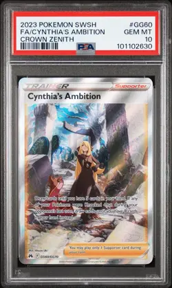 2023 Pokemon SWSH Crown Zenith #GG60 Full Art Cynthia's Ambition PSA 10 Gem Mint - Image 1