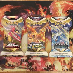 Pokemon TCG Sword & Shield Brilliant Stars Silver Tempest (3) Sleeved Booster - Image 1