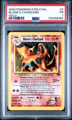 2000 POKEMON GYM CHALLENGE HOLO #2 BLAINE'S CHARIZARD PSA 1 - Image 1