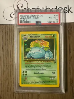 PSA 8 - Pokemon VENUSAUR 18/130 - BASE SET 2 - FOIL Rare SWIRL - Image 1