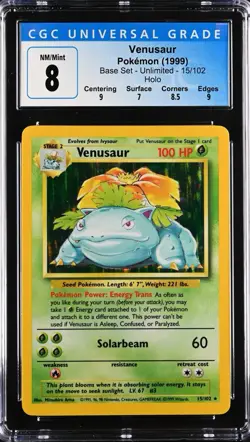 BASE SET VENUSAUR HOLO! CGC 8! NM-MINT! 1999 Pokemon TCG #15/102 - Image 1