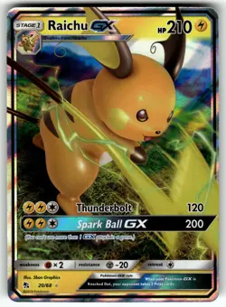 Raichu GX 20/68 Hidden Fates NM Pokemon Card TCG - Image 1