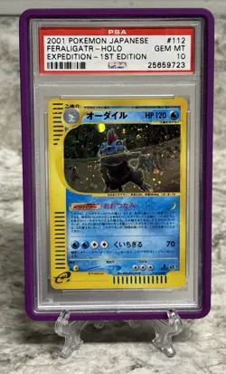 Pokemon Japanese 2001 1st Ed Expedition Base Set Feraligatr 112/128 PSA 10 Holo - Image 1