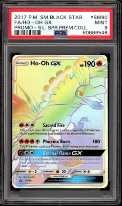2017 PSA 9 Pokemon Ho-oh GX Full Art Rainbow SM80 Black Star Promo Card Mint - Image 1