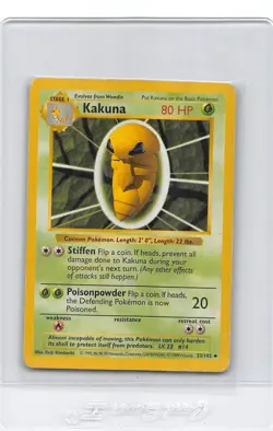 LENGTH ERROR - Kakuna 33/102 - SHADOWLESS Base Set - VINTAGE Pokemon CARD - MP - Image 1